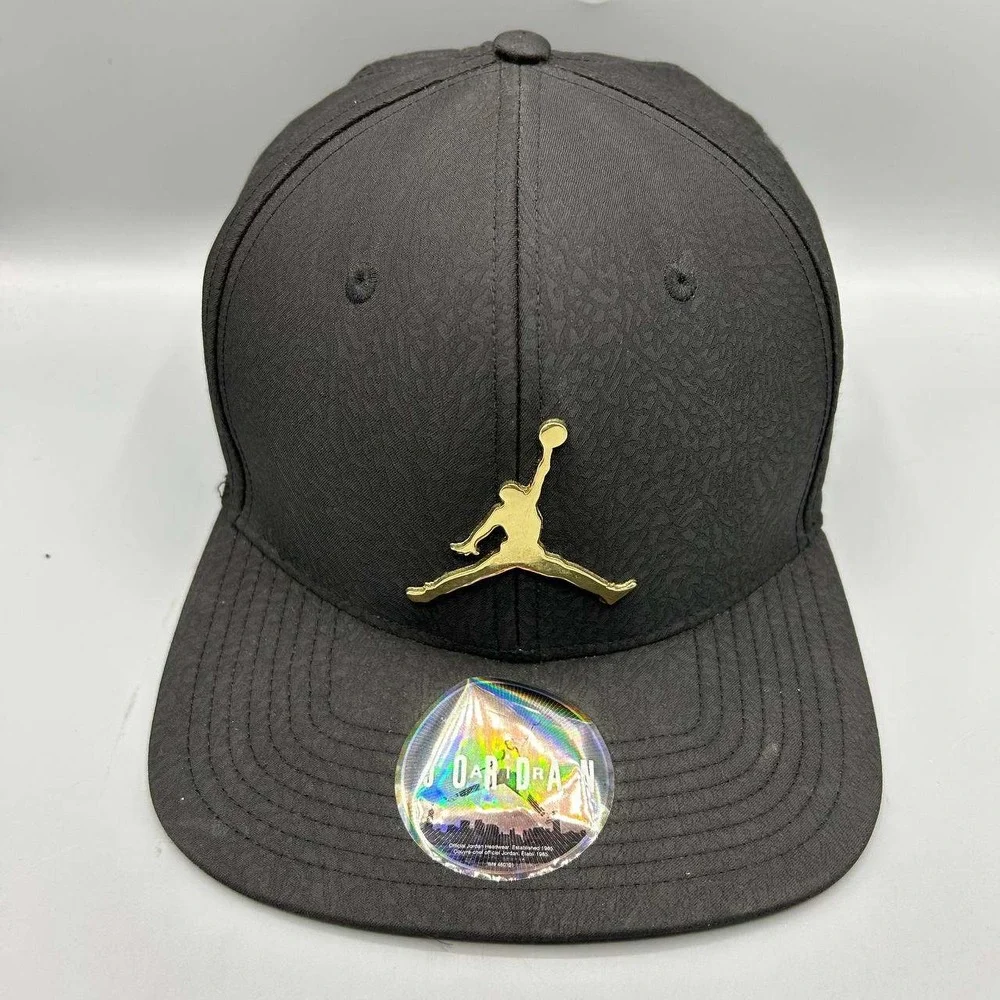 Air Jordan Hat Men Black Cement Elephant Gold Metal Jumpman Snap Back Cap